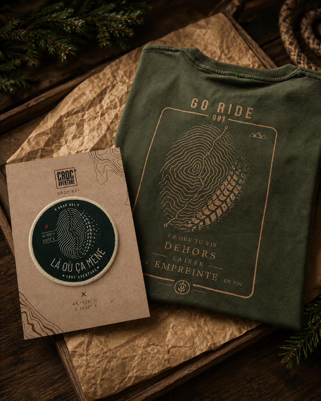 Pack Duo RIDE 001 — tee-shirt et écusson