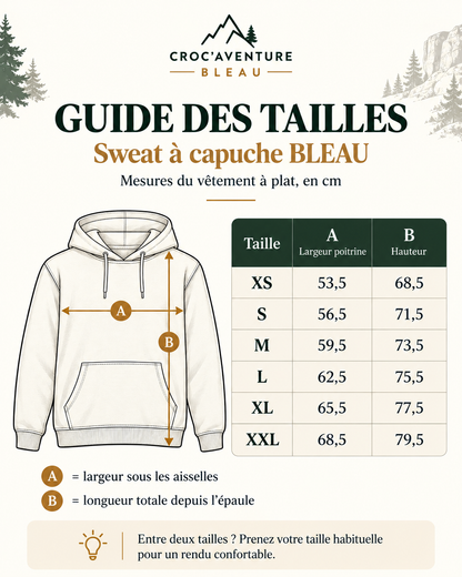 Guide des tailles Sweat BLEAU EP301 - XS, S, M, L, XL, XXL